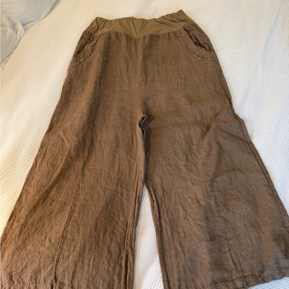 ELLE Brown Wide-Leg Linen Pants